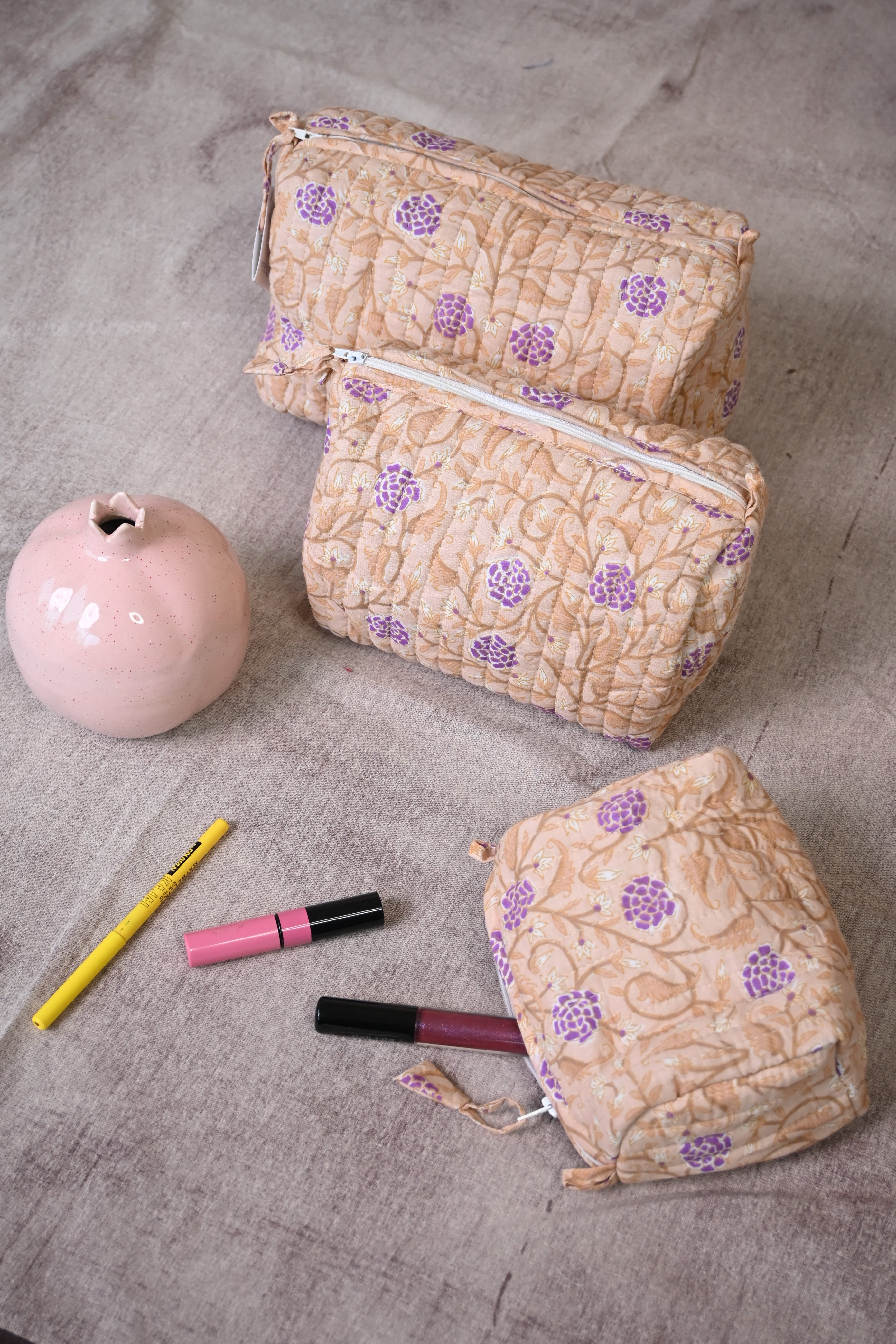 Brown Cotton HBP Pouches (Set Of 3)