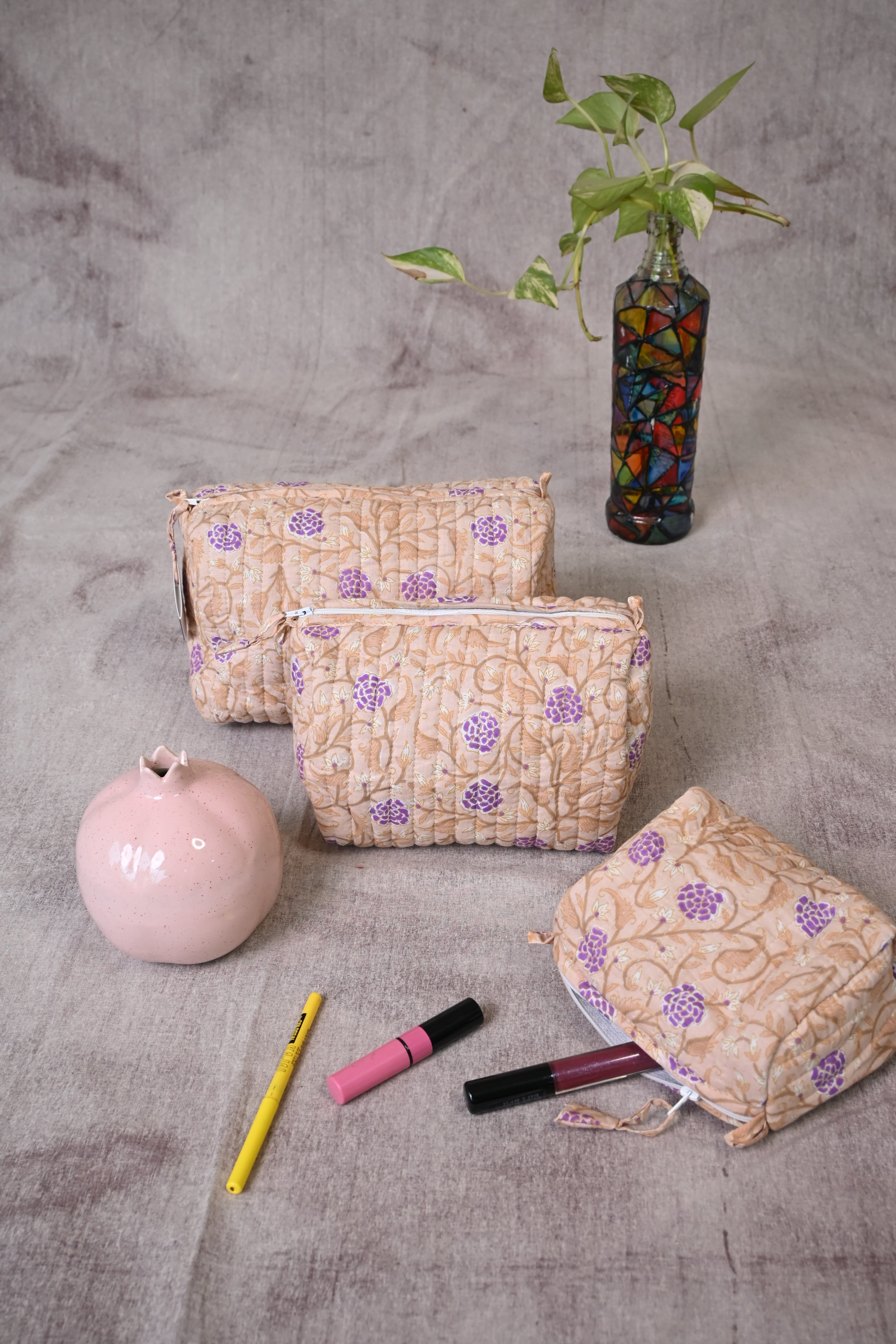 Brown Cotton HBP Pouches (Set Of 3)