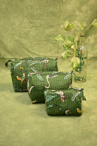 Olive Green HBP Cotton Pouch (Set Of 3)-SRSOGCP3