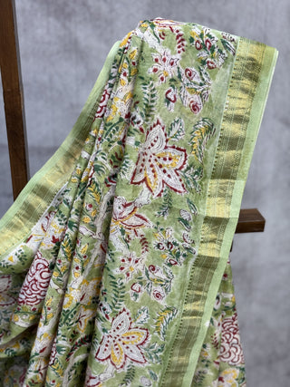 Pastel Green HBP Cotton Silk Chanderi Saree With Maheshwari Border-SRPGCSCS530