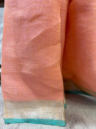 Peach Plain Linen Saree-SRPPLS98