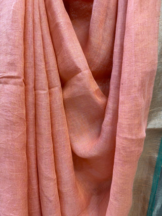 Peach Plain Linen Saree-SRPPLS98