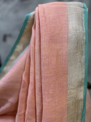 Peach Plain Linen Saree-SRPPLS98