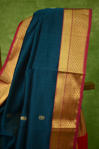 Peacock Blue Cotton Silk Maheshwari Saree-SRPBCSMS127