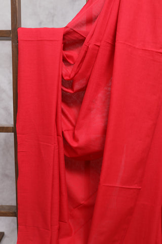 Red Mulmul Cotton Saree-SRRMCS85