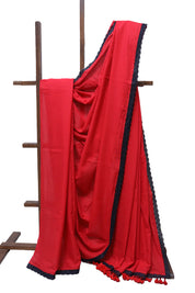 Red Mulmul Cotton Saree-SRRMCS154