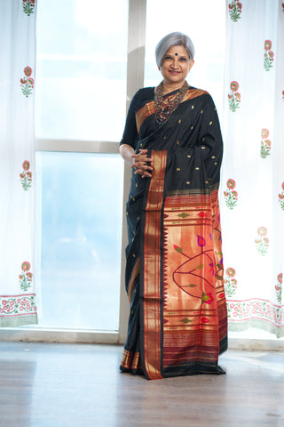 Black Silk Paithani Saree-SRBSPS98