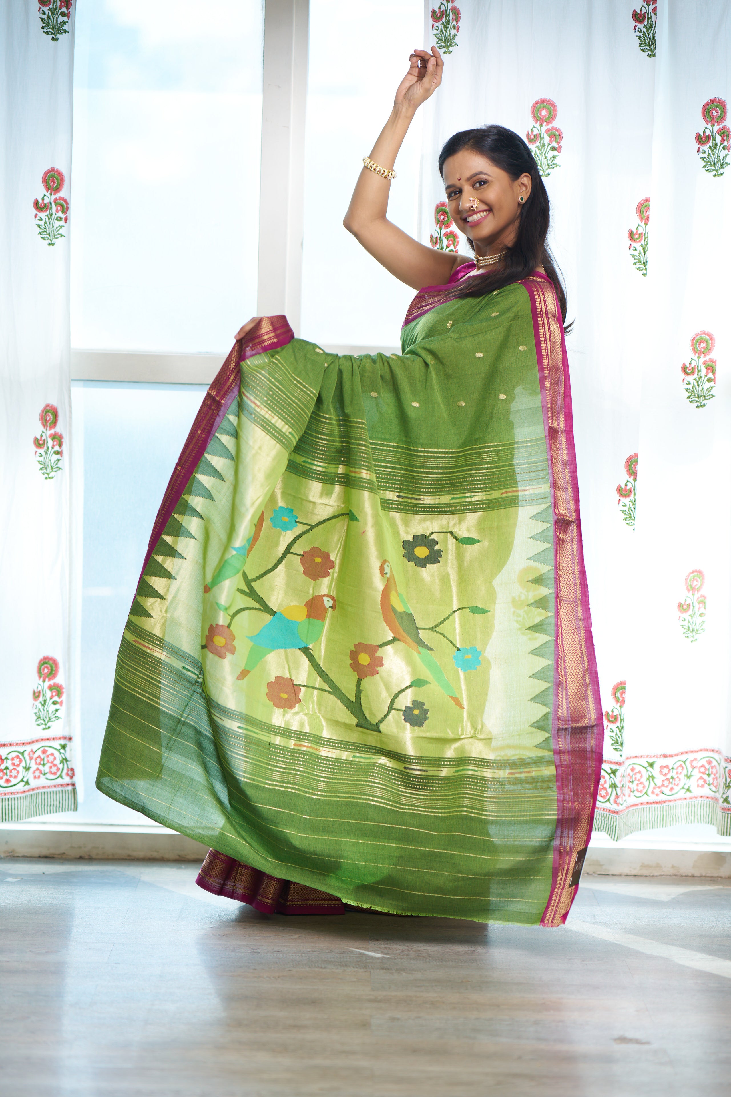 Traditional Belt Border Peacock Designed Woven Pure Mercerised Cotton –  Essence of India