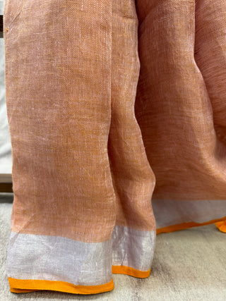 Two Tone Orange Plain Linen Saree With Yellow Tassels - SRTTOYPLS99