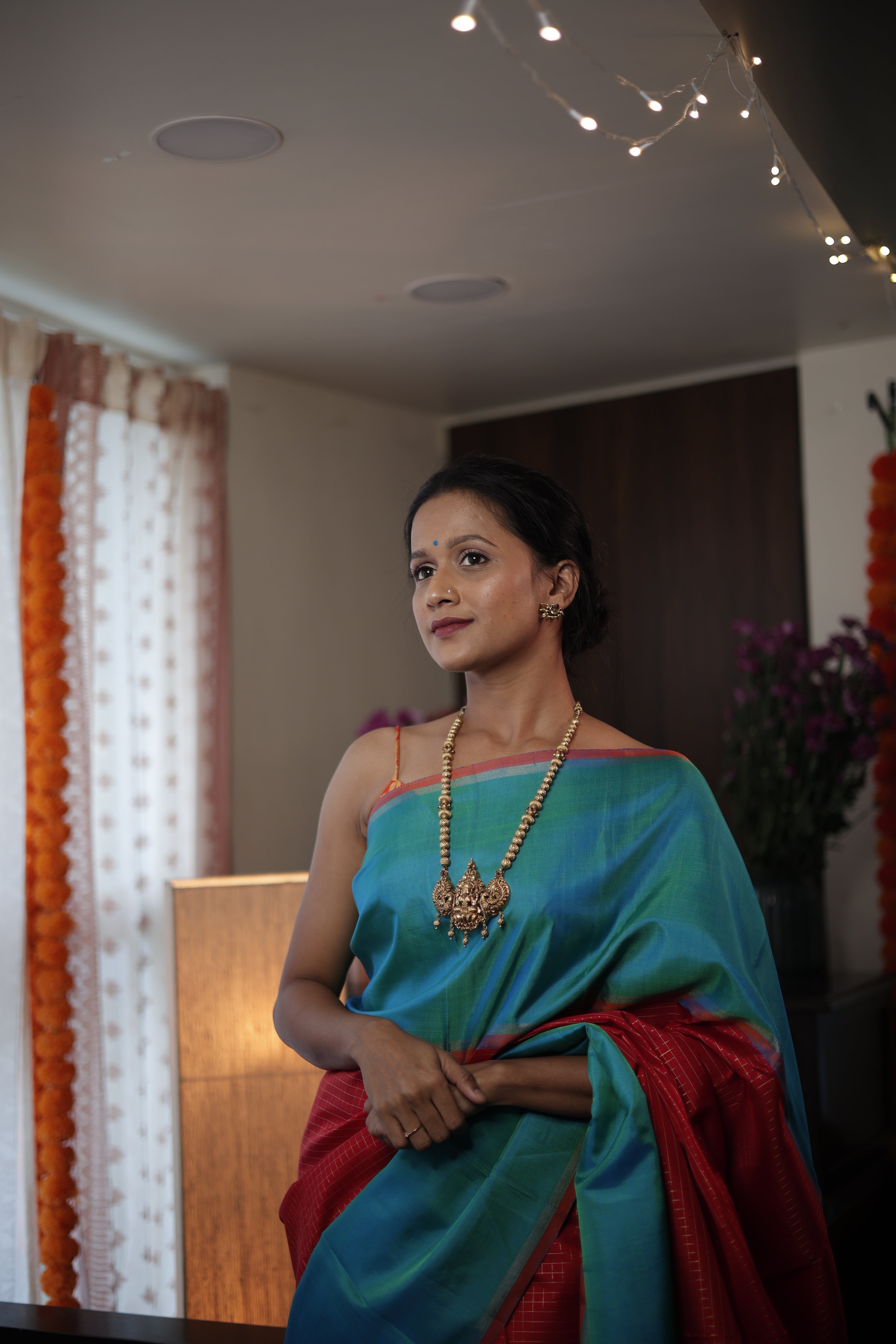 Red-Peacock Green Kanjeevaram Silk Saree