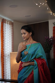 Red-Peacock Green Kanjeevaram Silk Saree