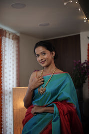Red-Peacock Green Kanjeevaram Silk Saree