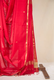 Red Maheshwari Saree - SRRMS1074