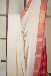 Off White Maheshwari Saree - SROWMS1076