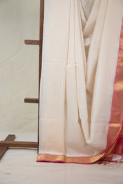 Off White Maheshwari Saree - SROWMS1076