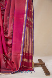 Two Tone Maroon Maheshwari Saree - SRTTMMS1060