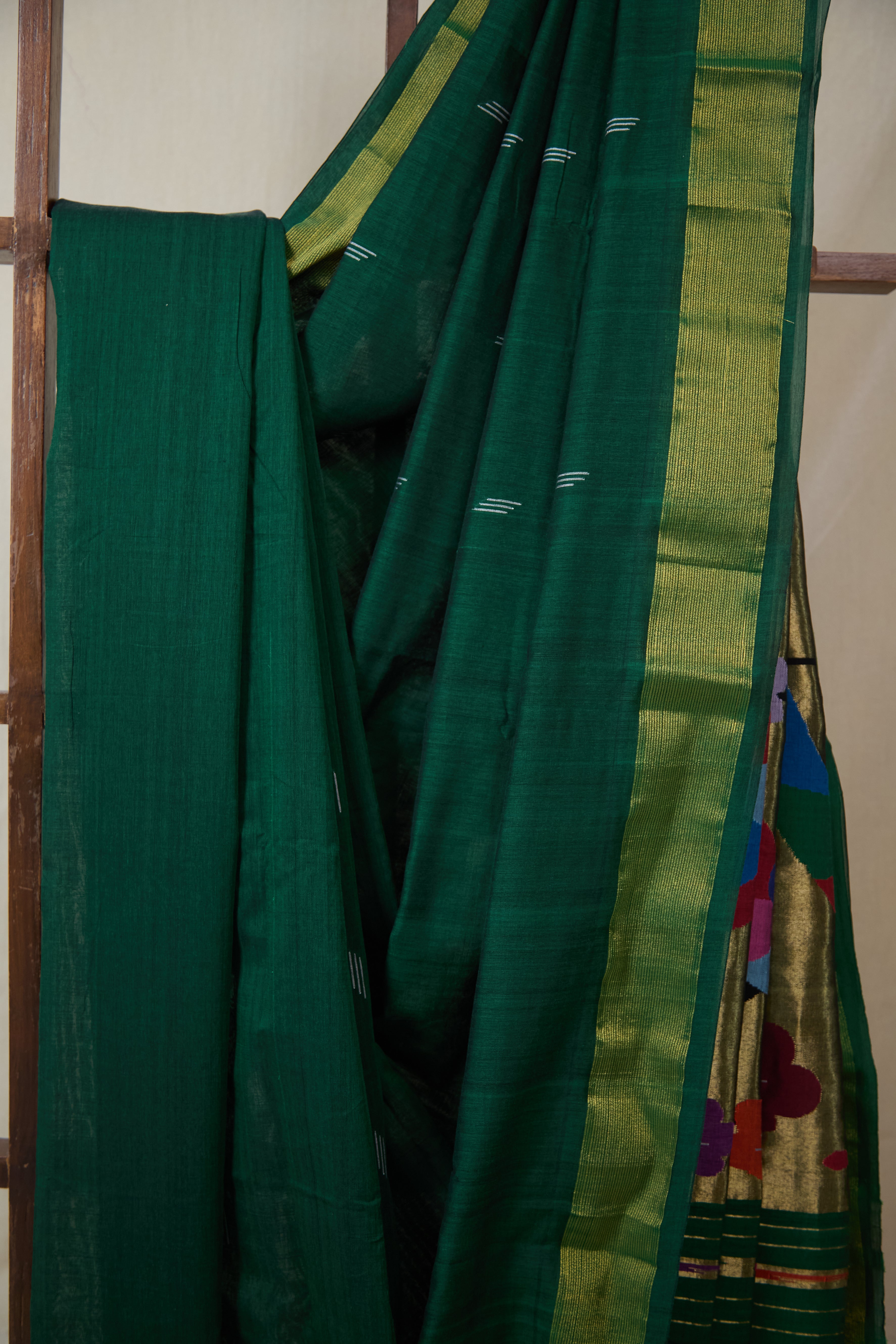 Green Cotton Paithani Saree - SRGCPS734