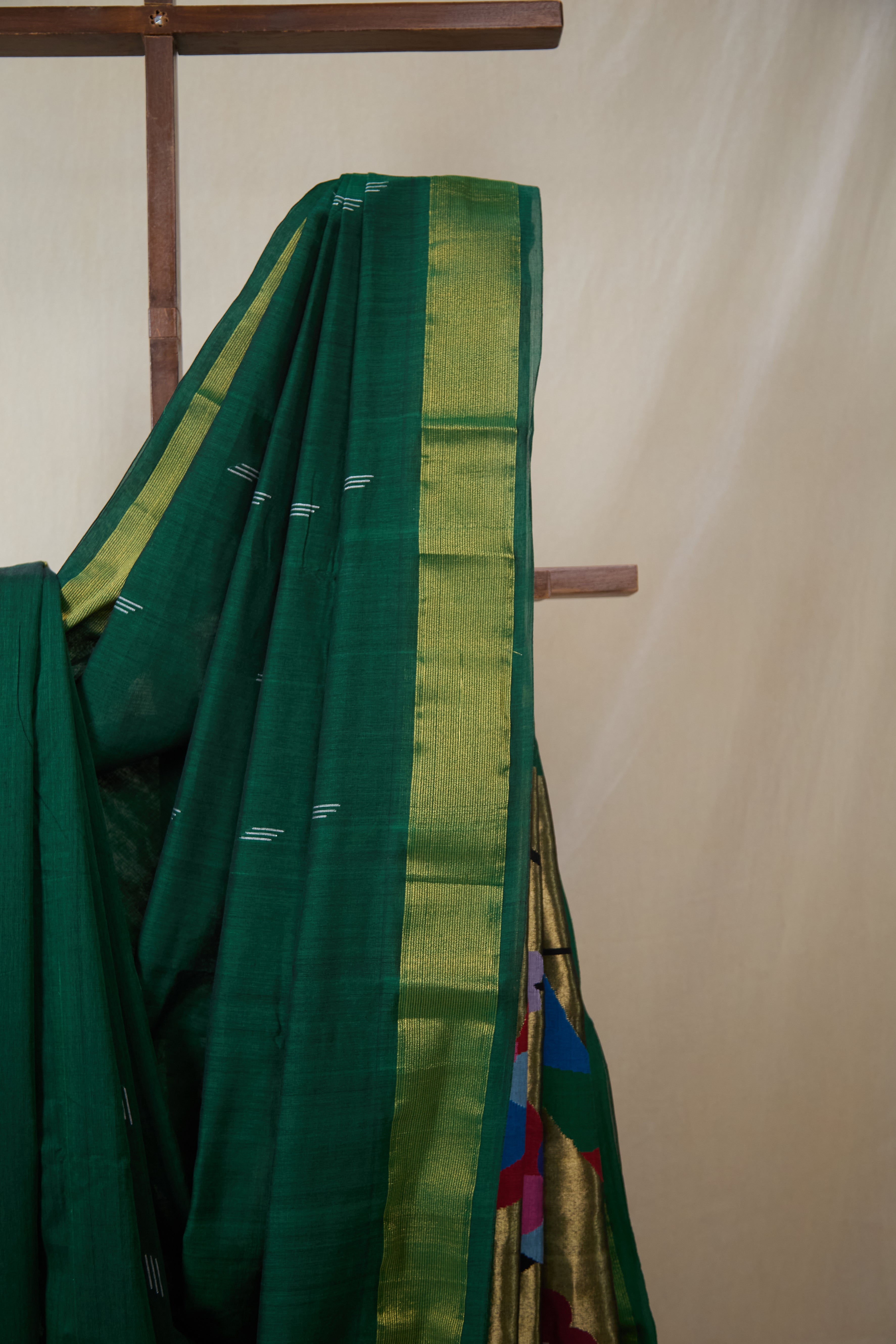 Green Cotton Paithani Saree - SRGCPS734