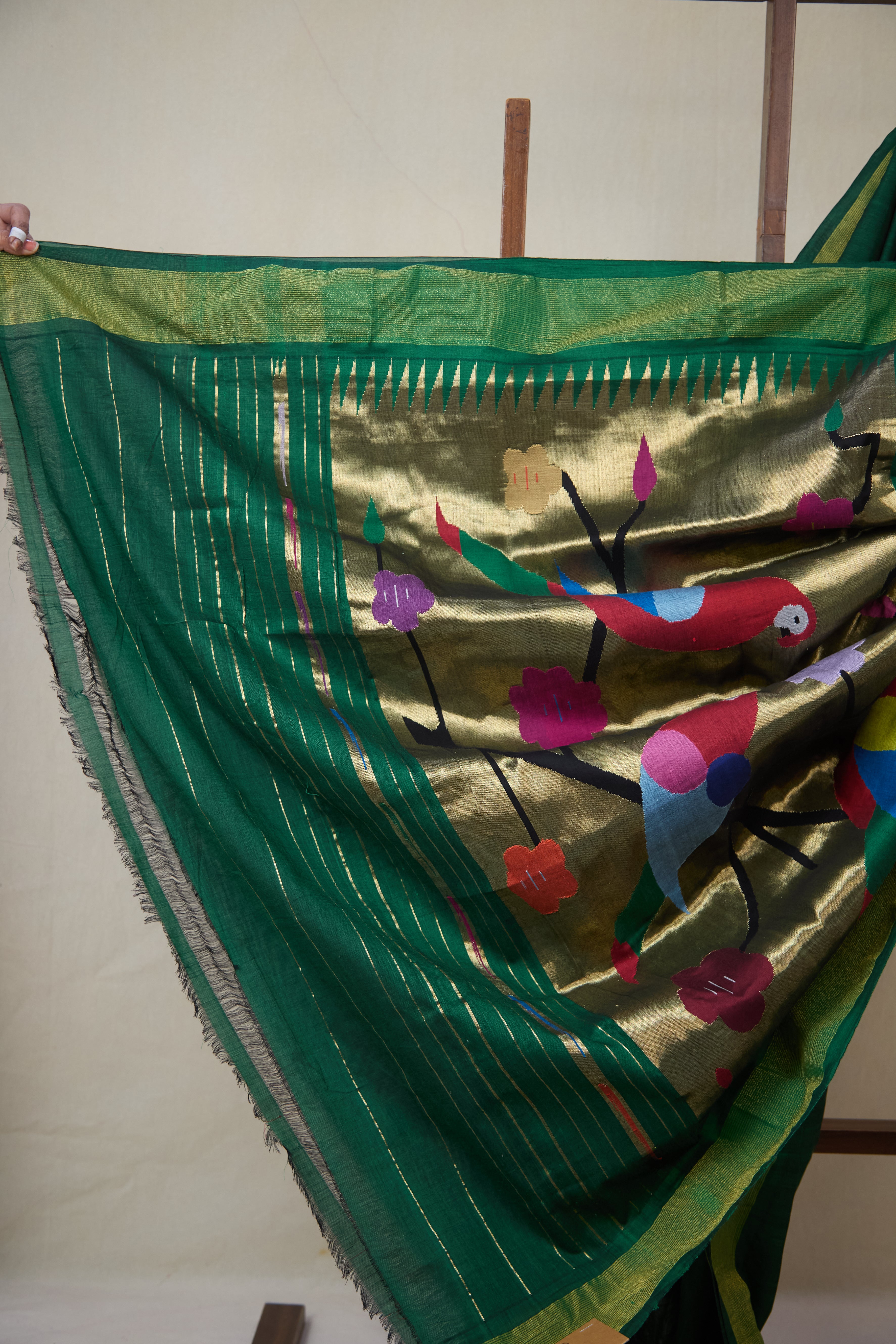 Green Cotton Paithani Saree - SRGCPS734