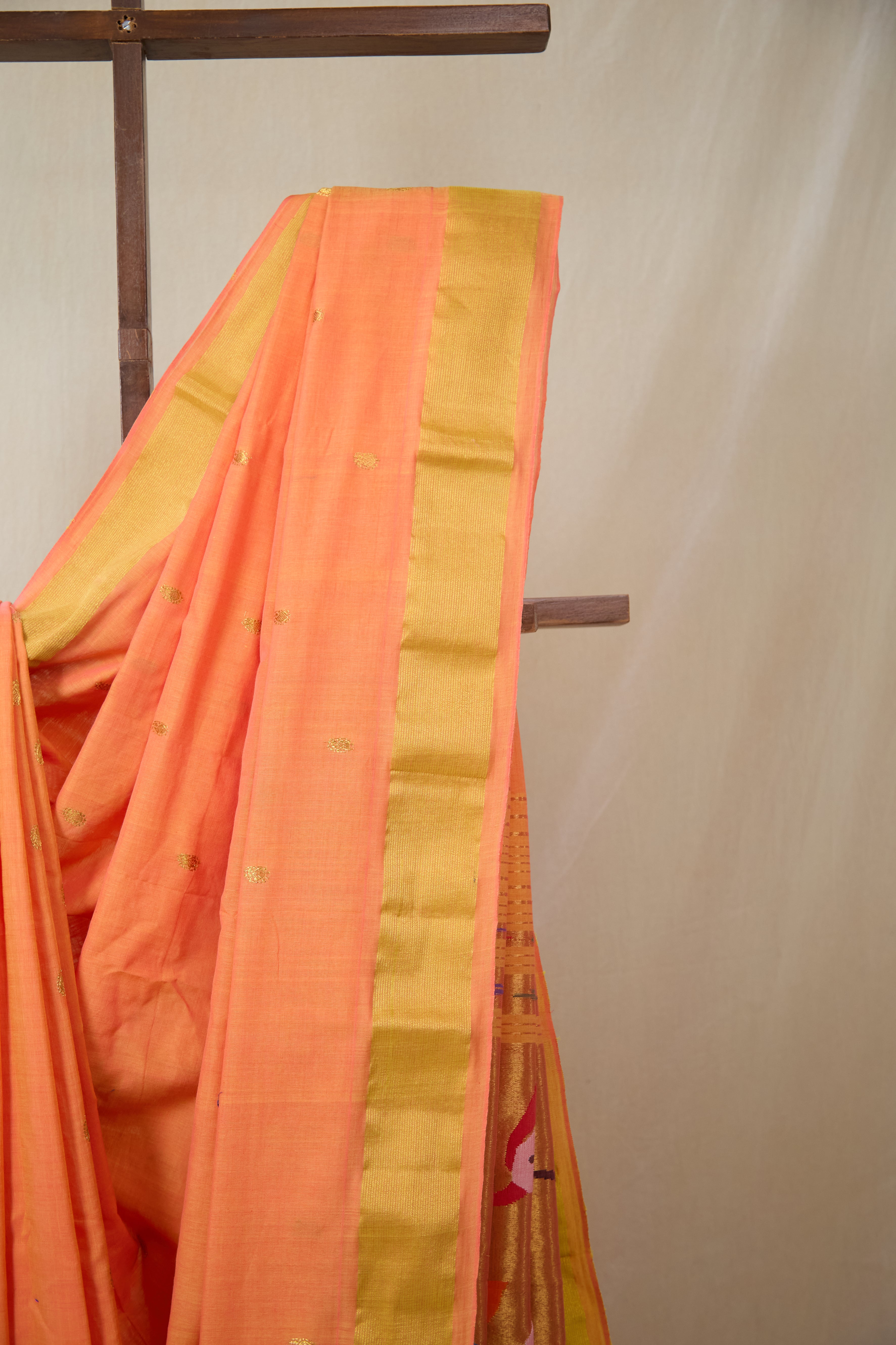 Orange Cotton Paithani Saree - SROCPS733
