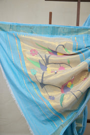 Sky Blue Cotton Paithani Saree - SRSBCPS731