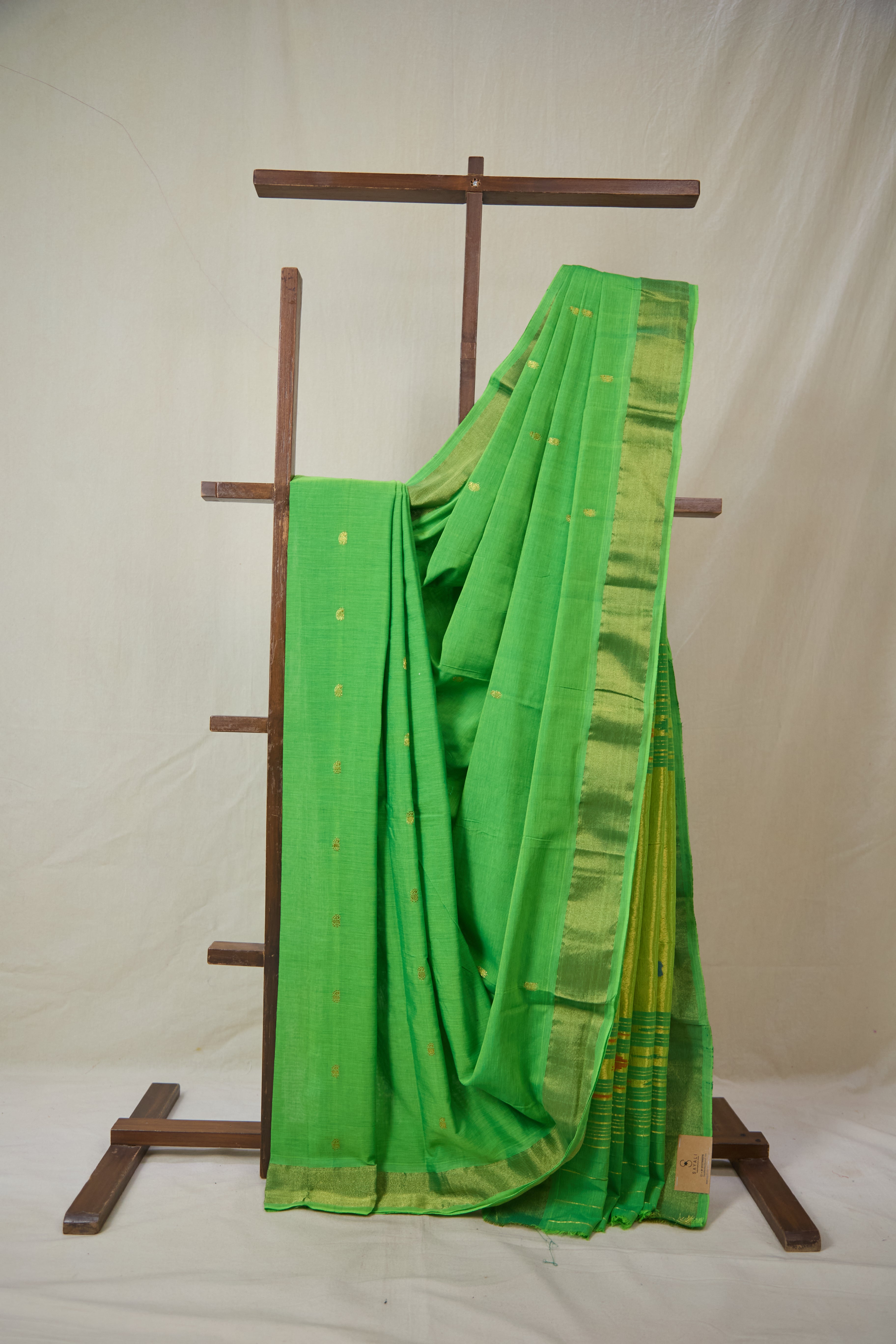Parrot Green Cotton Paithani Saree - SRPGCPS729