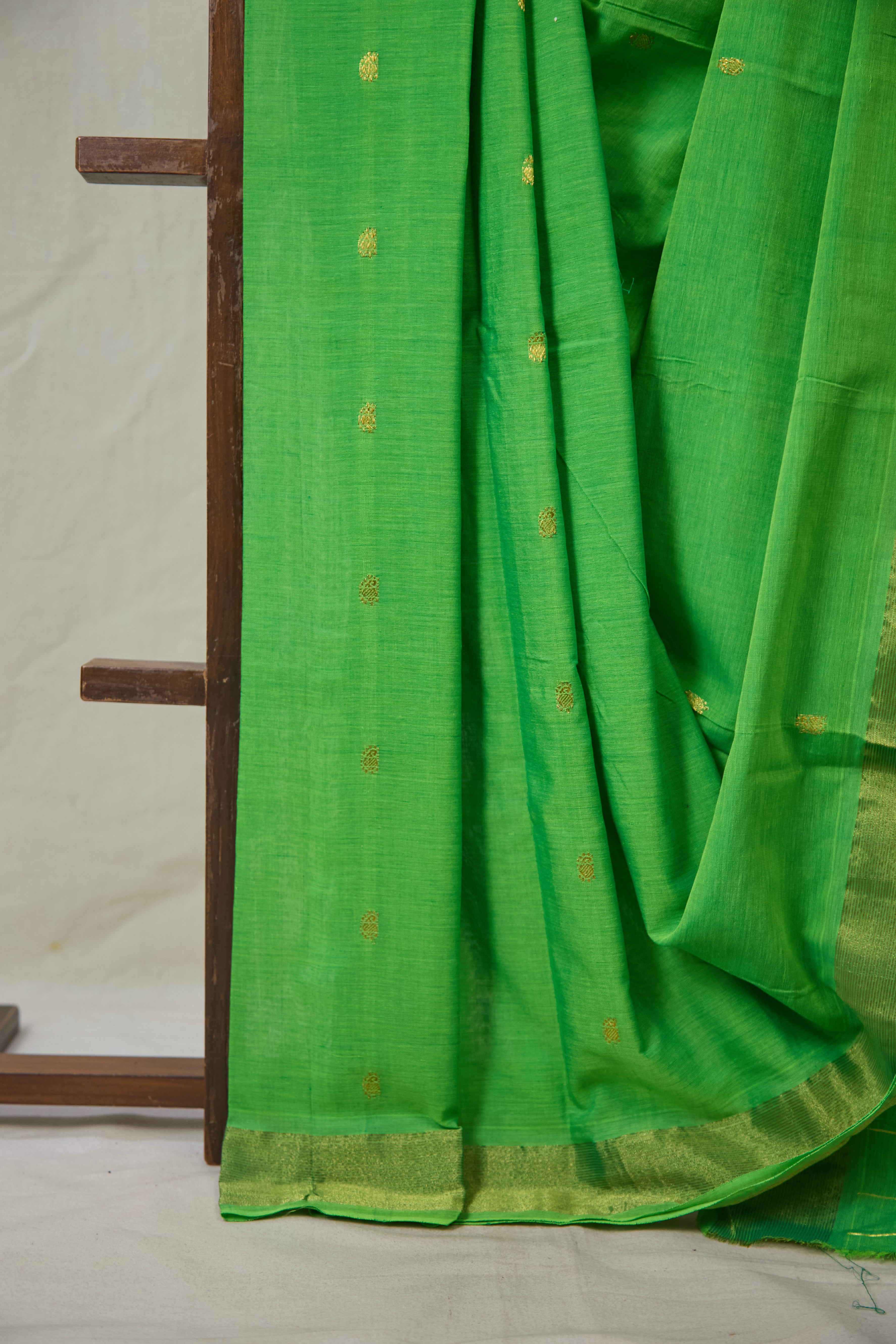 Parrot Green Cotton Paithani Saree - SRPGCPS729