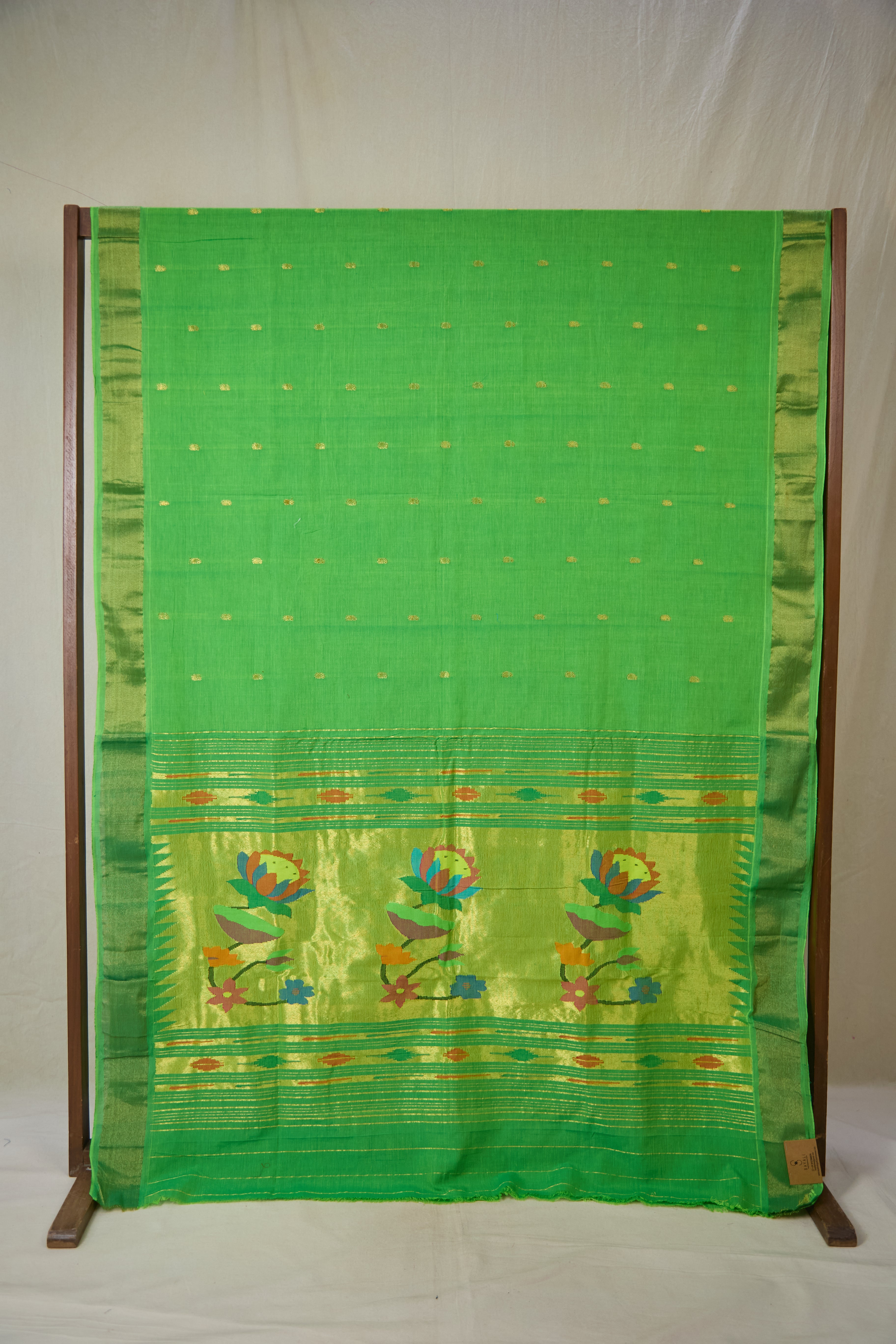 Parrot Green Cotton Paithani Saree - SRPGCPS729