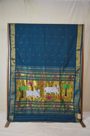 Teal Blue Cotton Paithani Saree - SRTBCPS730