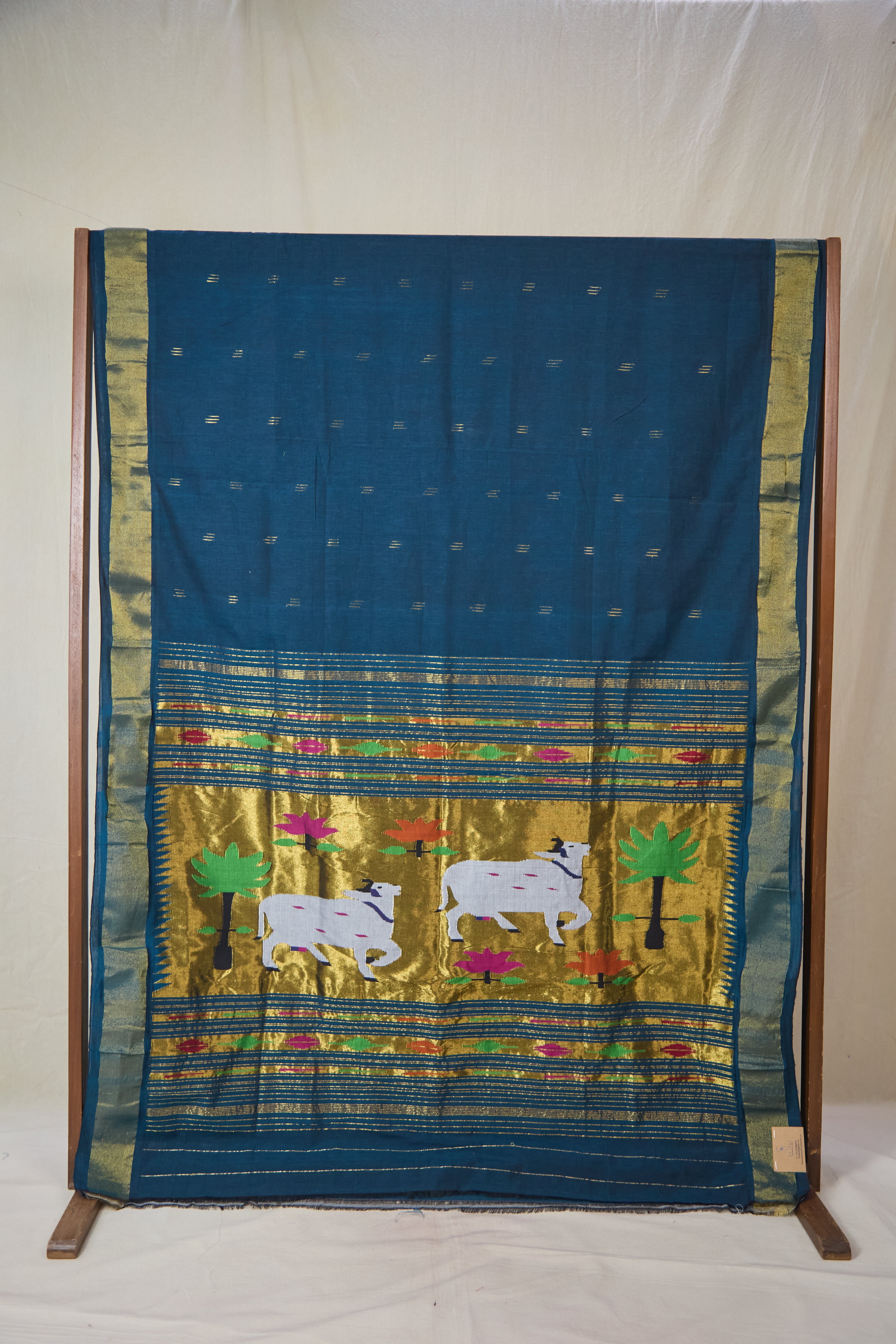 Teal Blue Cotton Paithani Saree - SRTBCPS730
