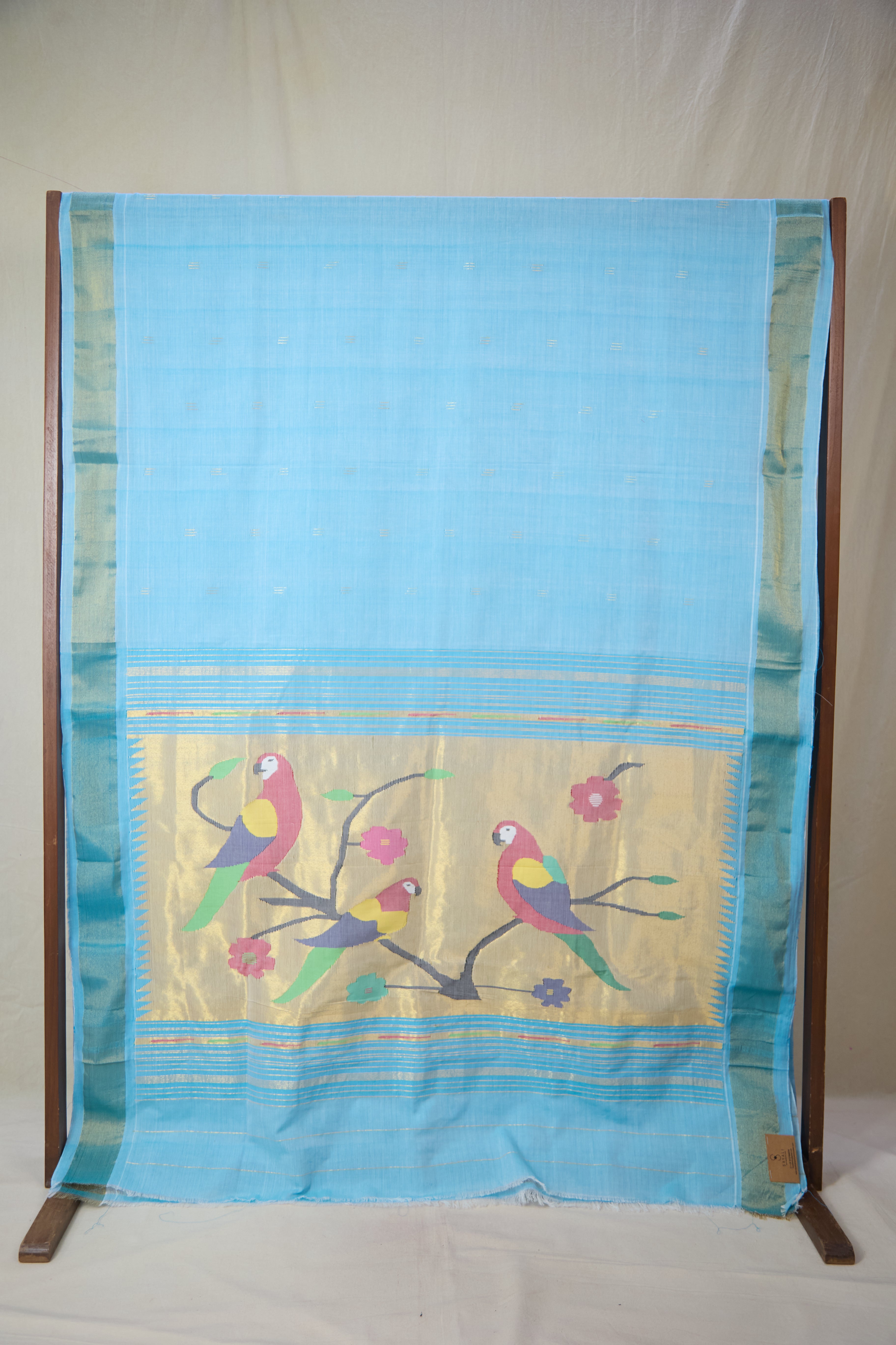 Sky Blue Cotton Paithani Saree - SRSBCPS731