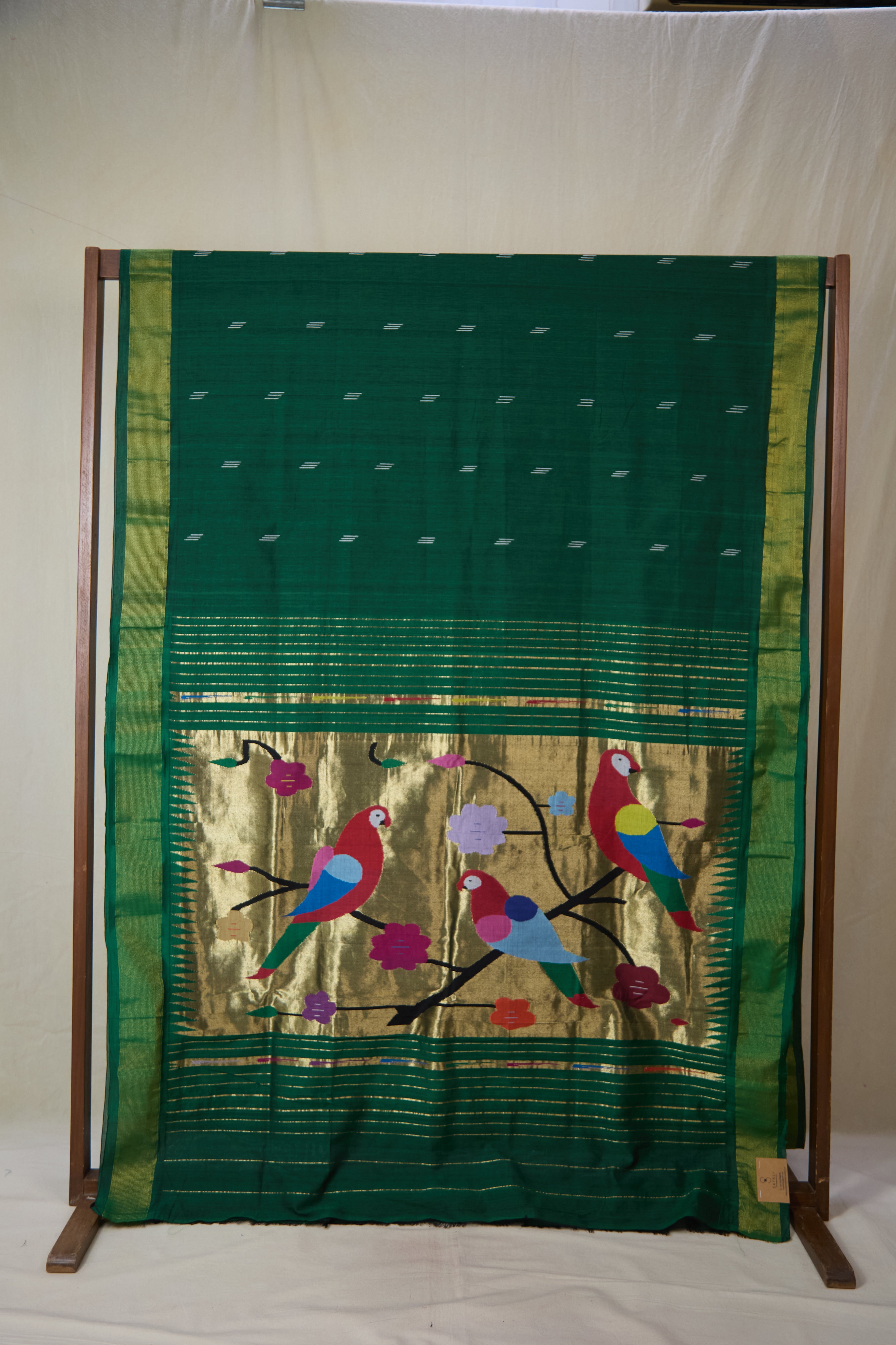 Green Cotton Paithani Saree - SRGCPS734