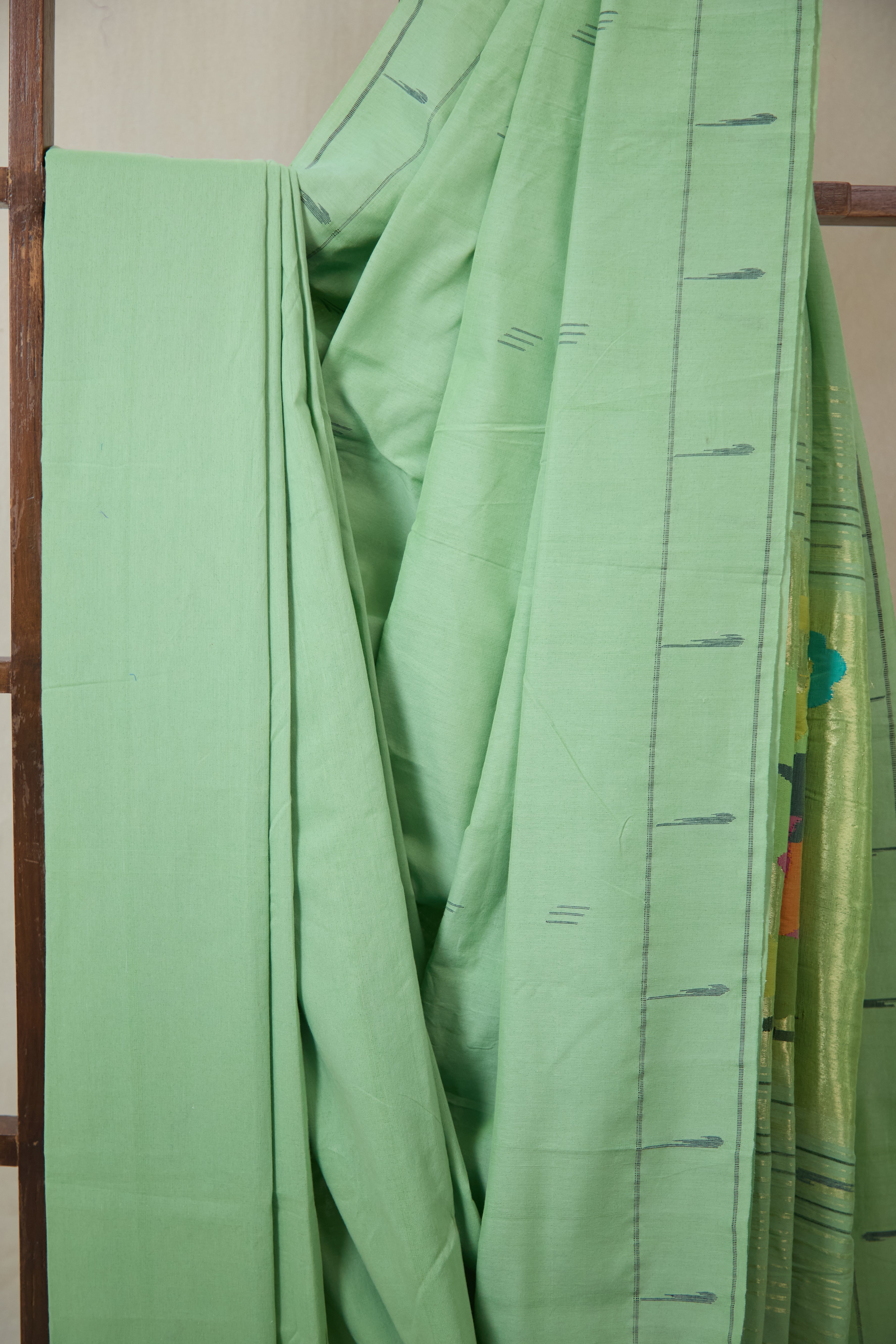Mint Green Cotton Paithani Saree - SRMGCPS721