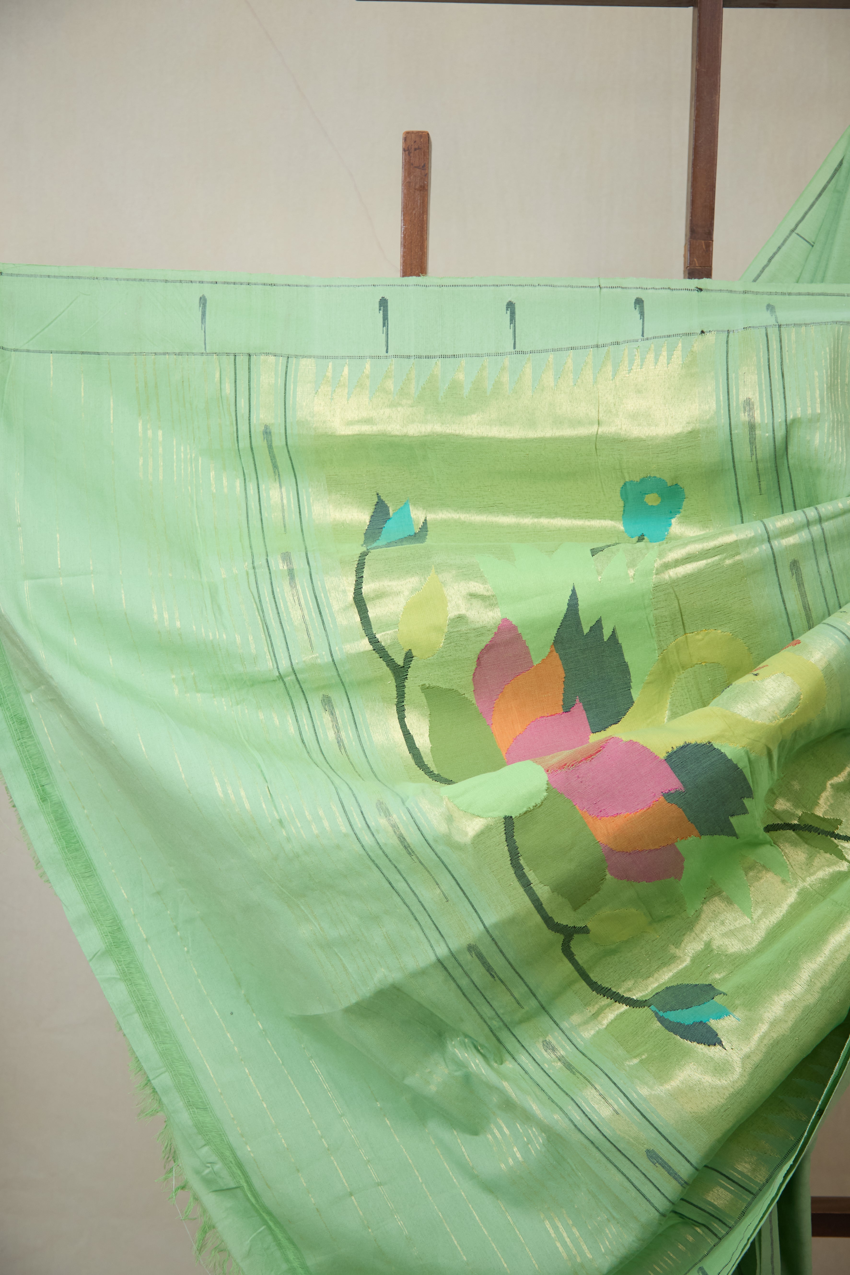 Mint Green Cotton Paithani Saree - SRMGCPS721