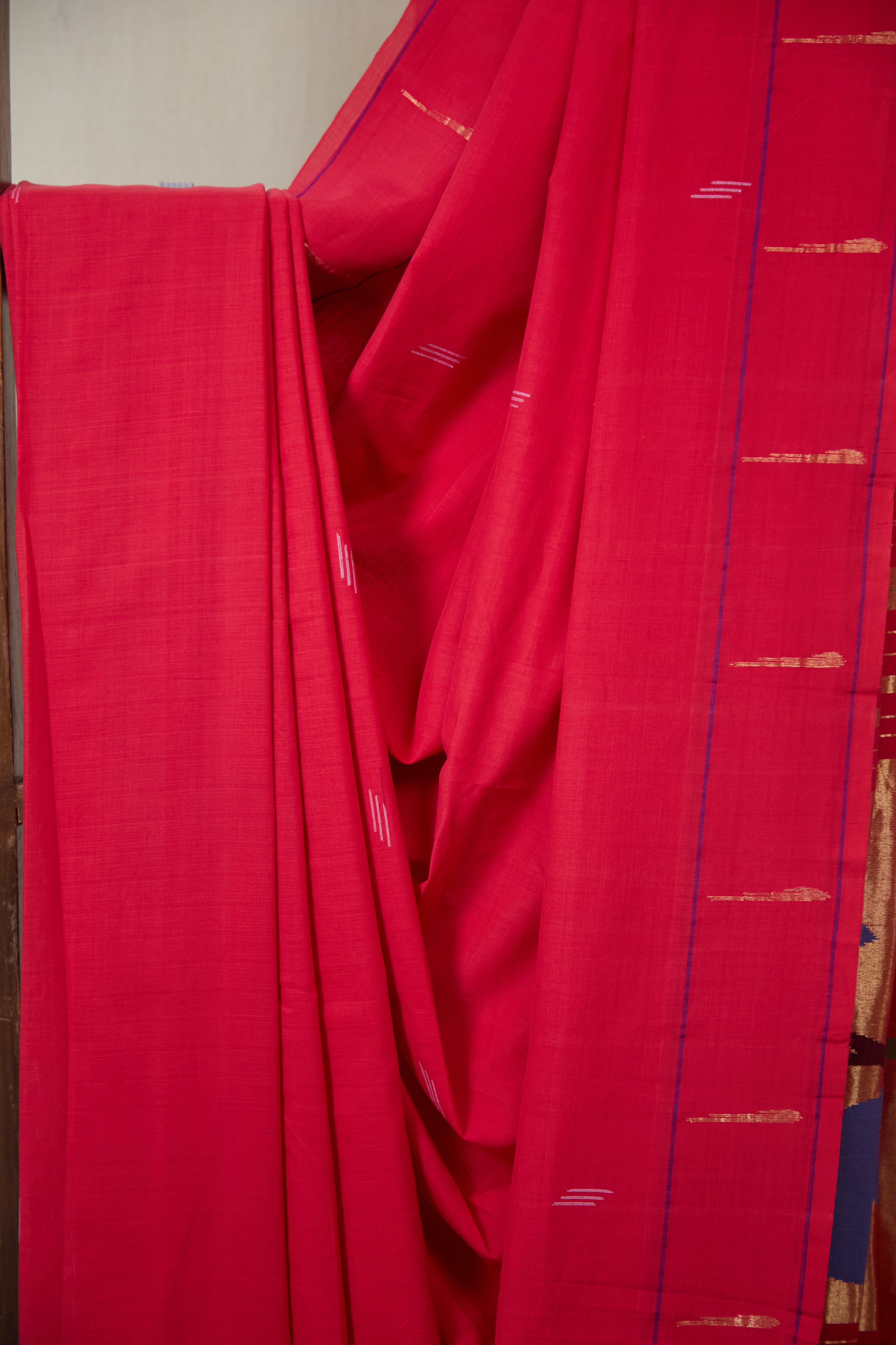 Red Cotton Paithani Saree - SRRCPS723