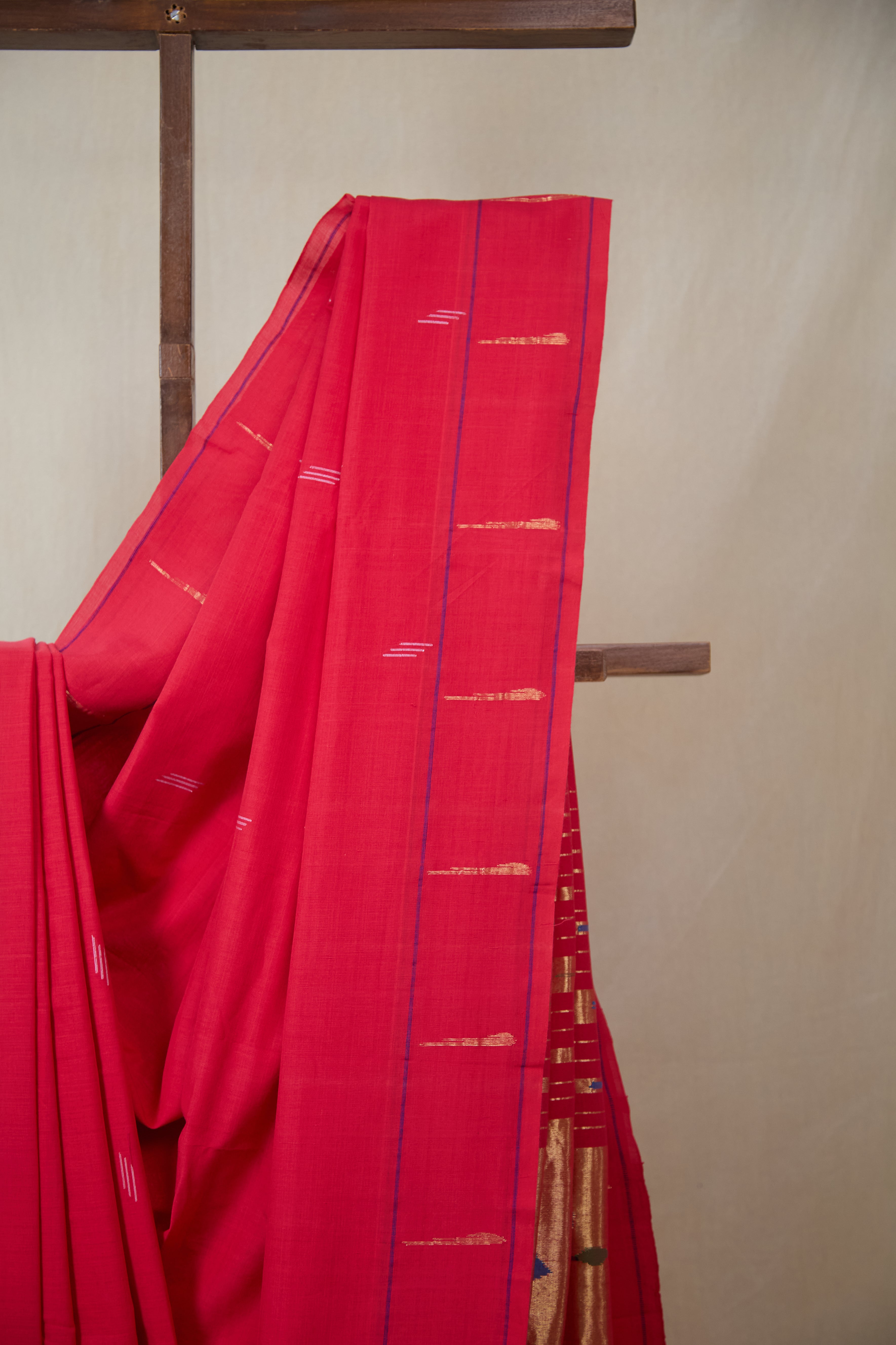 Red Cotton Paithani Saree - SRRCPS723