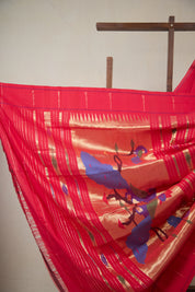 Red Cotton Paithani Saree - SRRCPS723