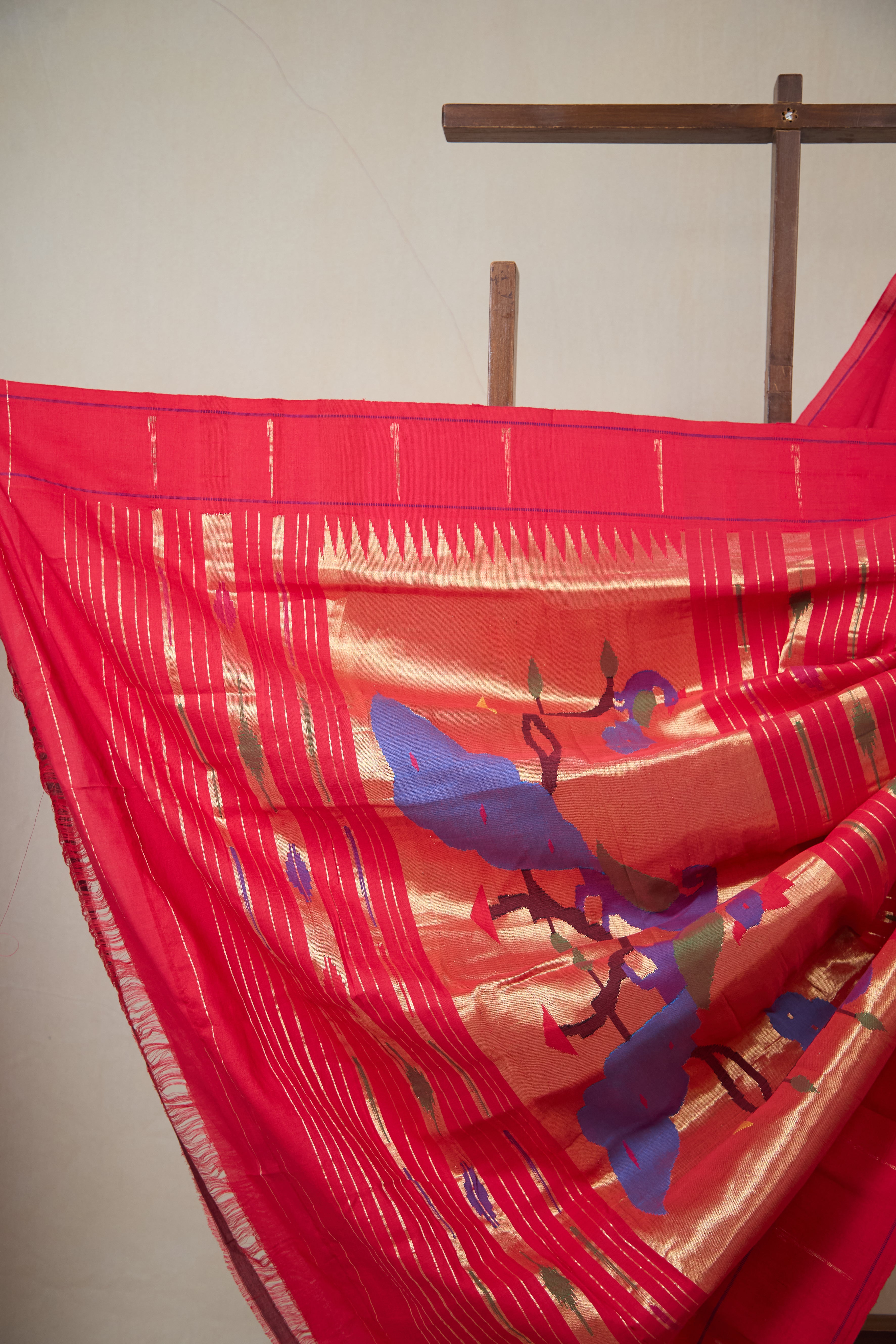 Red Cotton Paithani Saree - SRRCPS723
