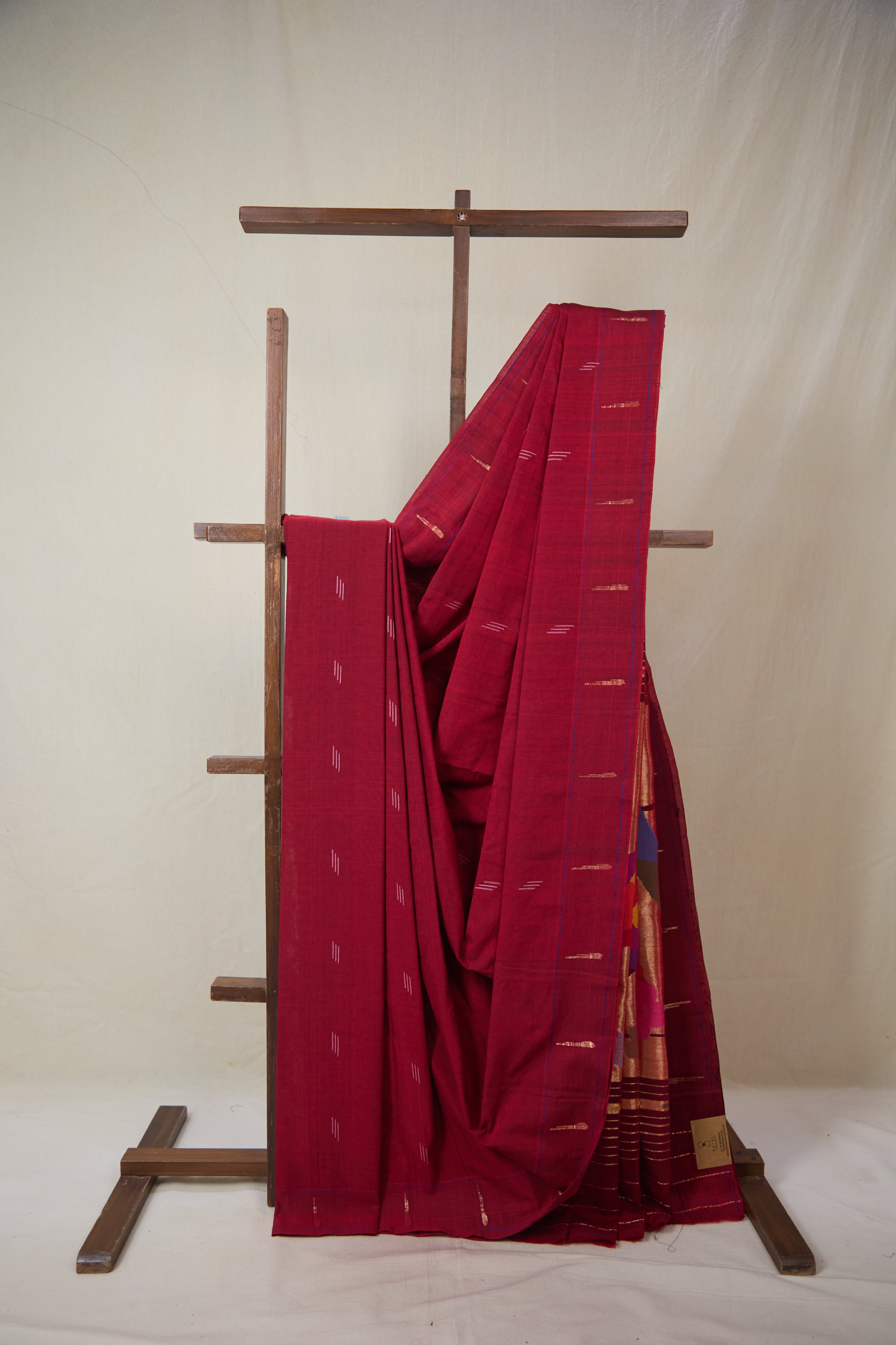 Maroon Cotton Paithani Saree - SRMCPS725