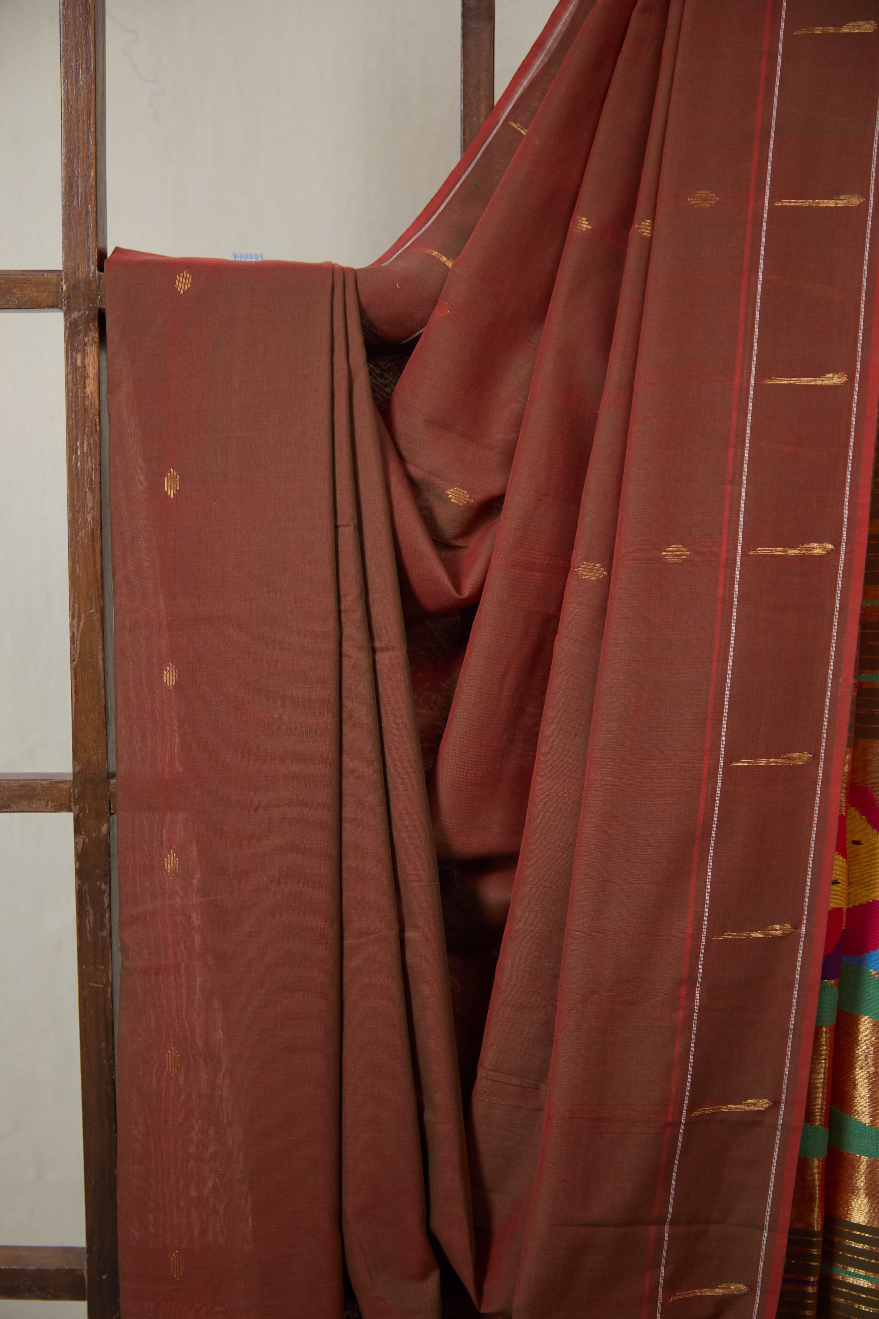 Two Tone Maroon Cotton Paithani Saree - SRTTMCPS726