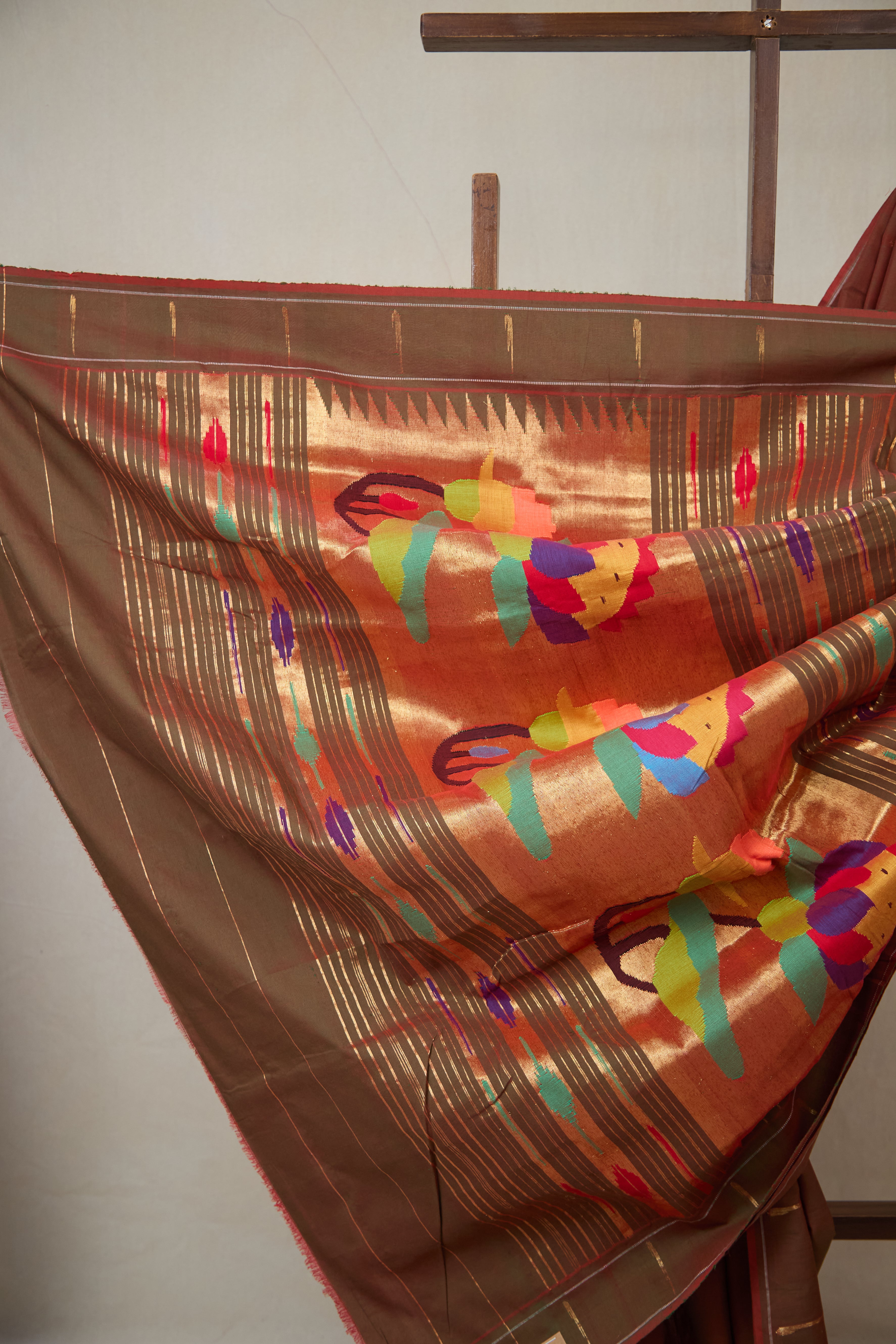 Two Tone Maroon Cotton Paithani Saree - SRTTMCPS726