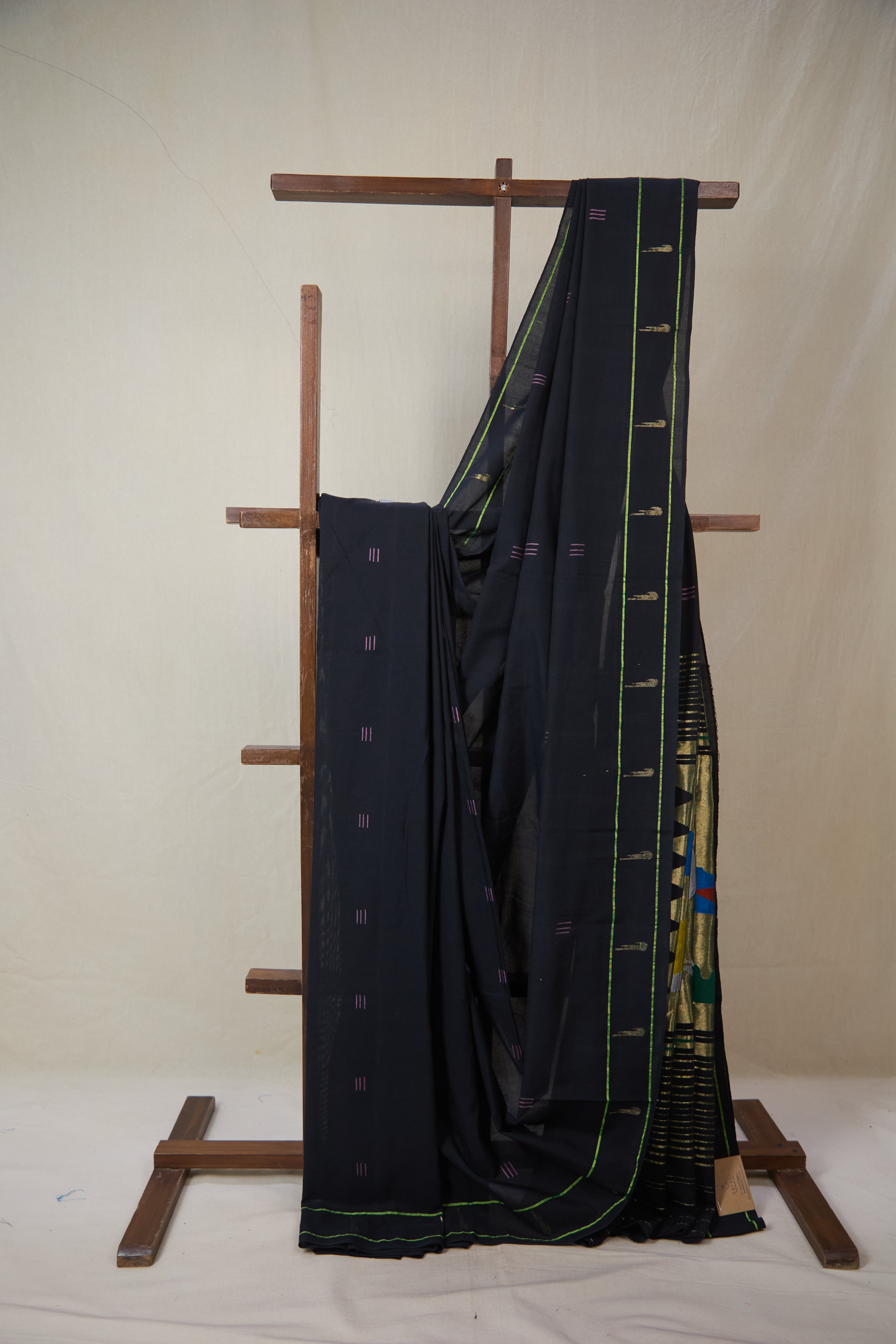 Black Cotton Paithani Saree - SRBCPS720