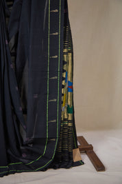 Black Cotton Paithani Saree - SRBCPS720