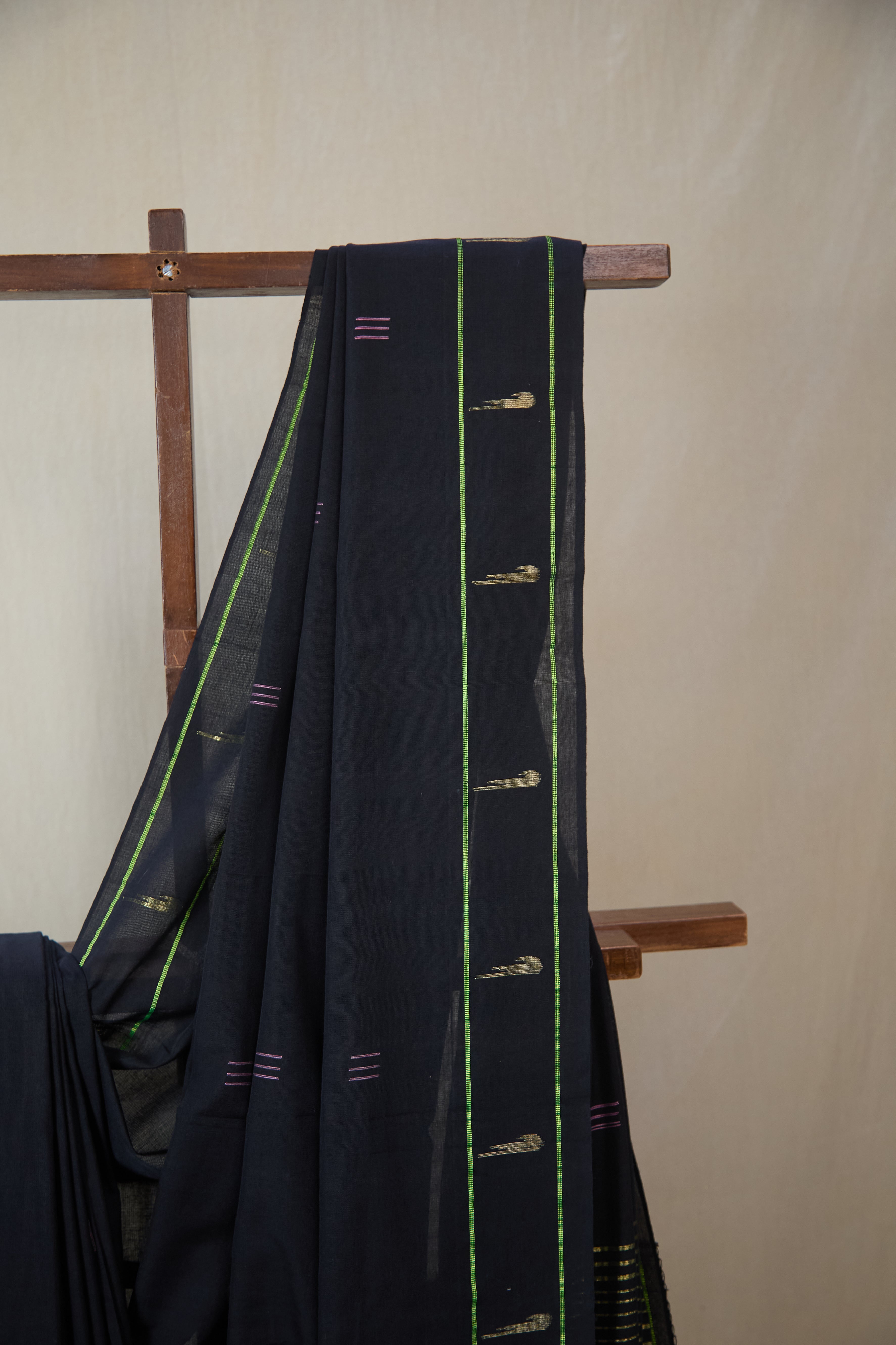 Black Cotton Paithani Saree - SRBCPS720