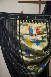 Black Cotton Paithani Saree - SRBCPS720