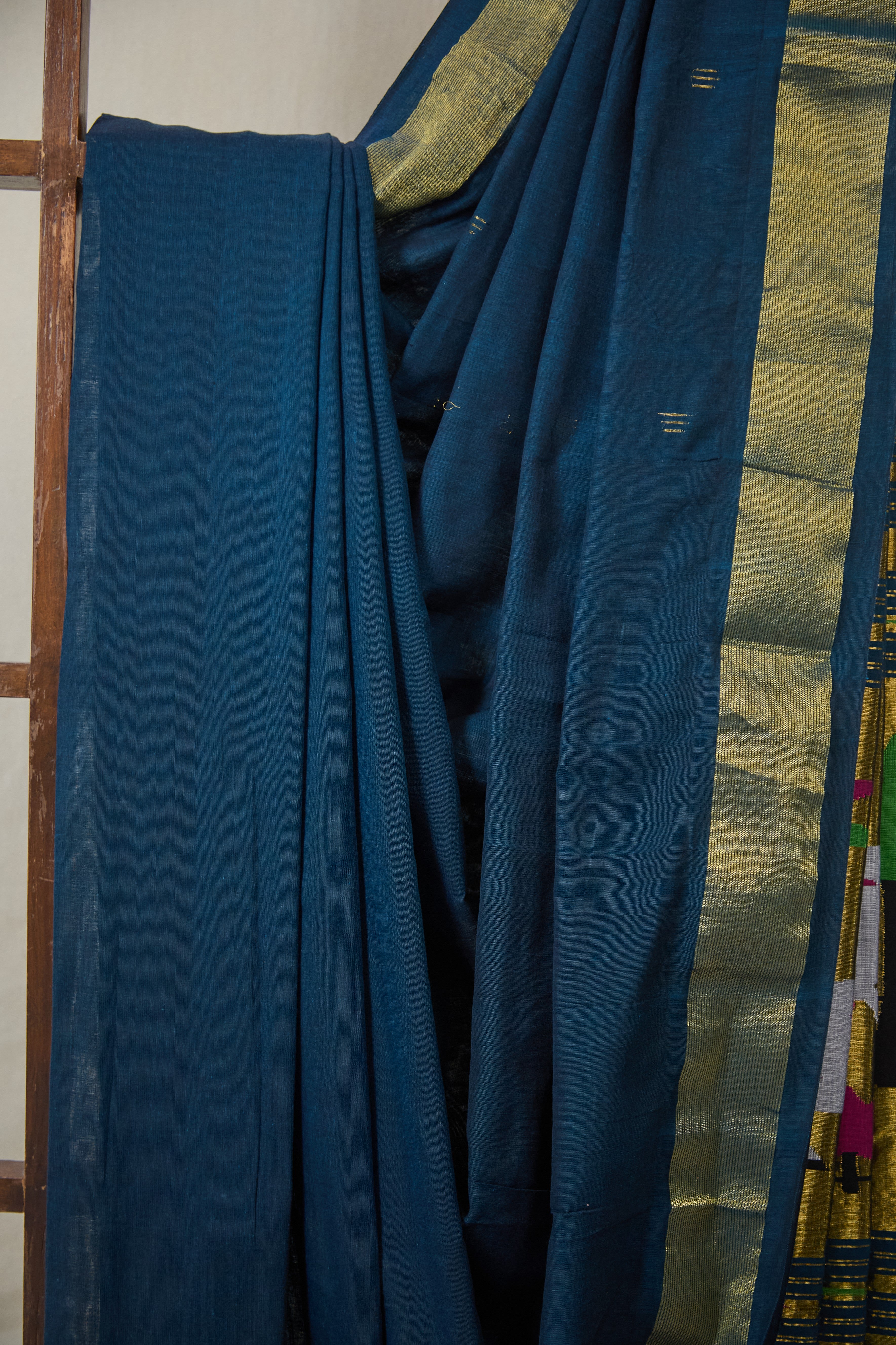 Teal Blue Cotton Paithani Saree - SRTBCPS730