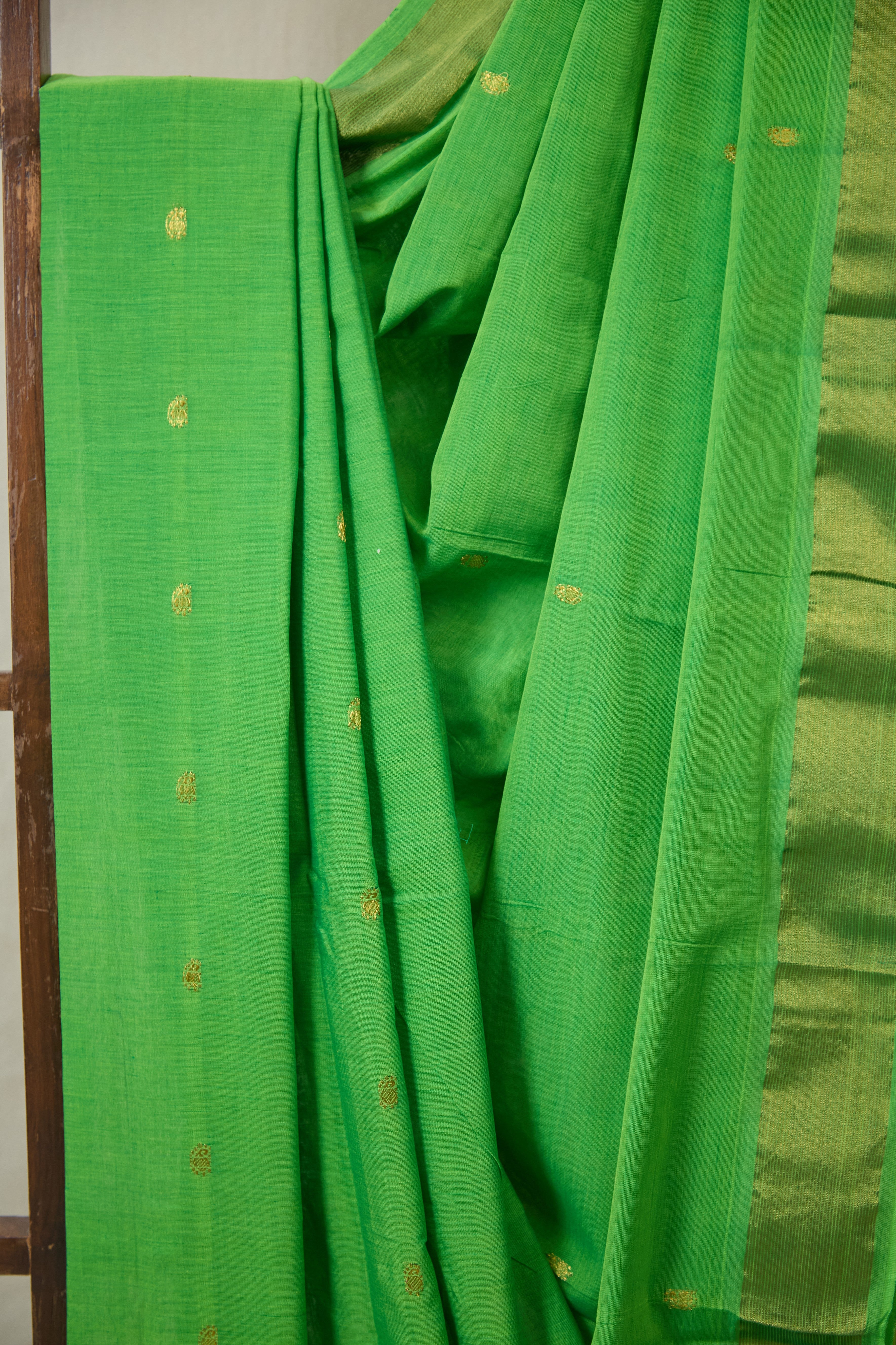 Parrot Green Cotton Paithani Saree - SRPGCPS729