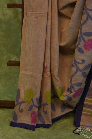 Light Brown Bengal Khadi Cotton Jamdani Saree-SRLBBKCJS85