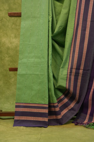 Pista Green Cotton Ilkal Saree With Stripes - SRPGCIS93