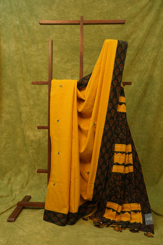 Yellow Cotton Patchwork Saree-SRYCPS36